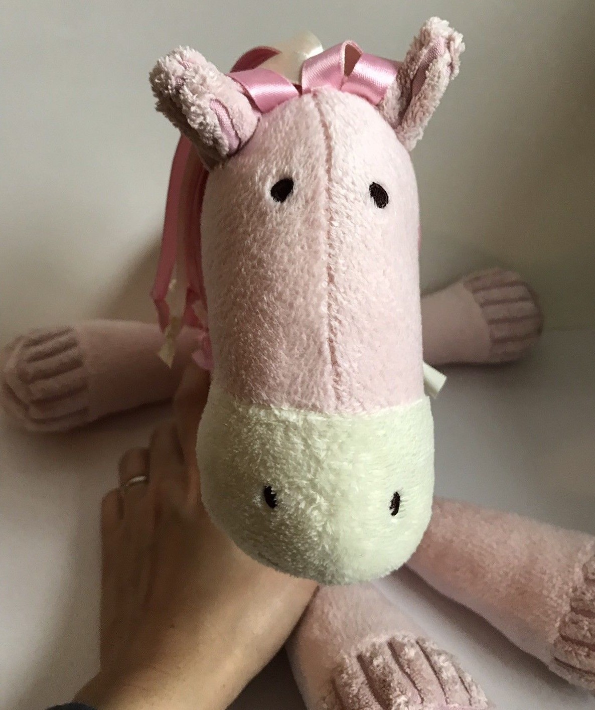 Jellycat Baby Rattle Light Pink Horse Pony with Ribbon Hair  10