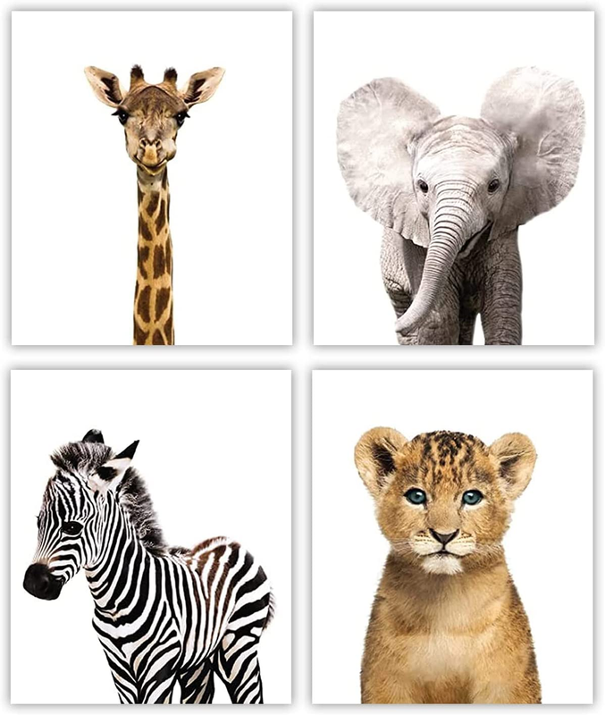 MARIA Safari Nursery Decor, Set of 4 UNFRAMED Nursery Wall Art, Jungle Theme Bab