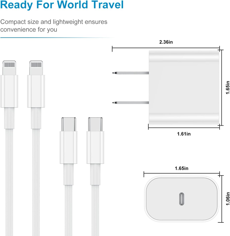 2Pack Apple Certified iPhone Charger Fast Charging, 20W PD USB C Wall Charger Bl