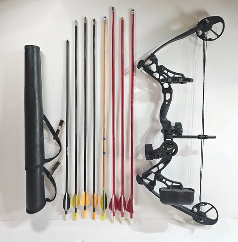 Diamond Archery Atomic Youth Compound Bow Pkg 6-29# RH Black W Quiver, 8 Arrows