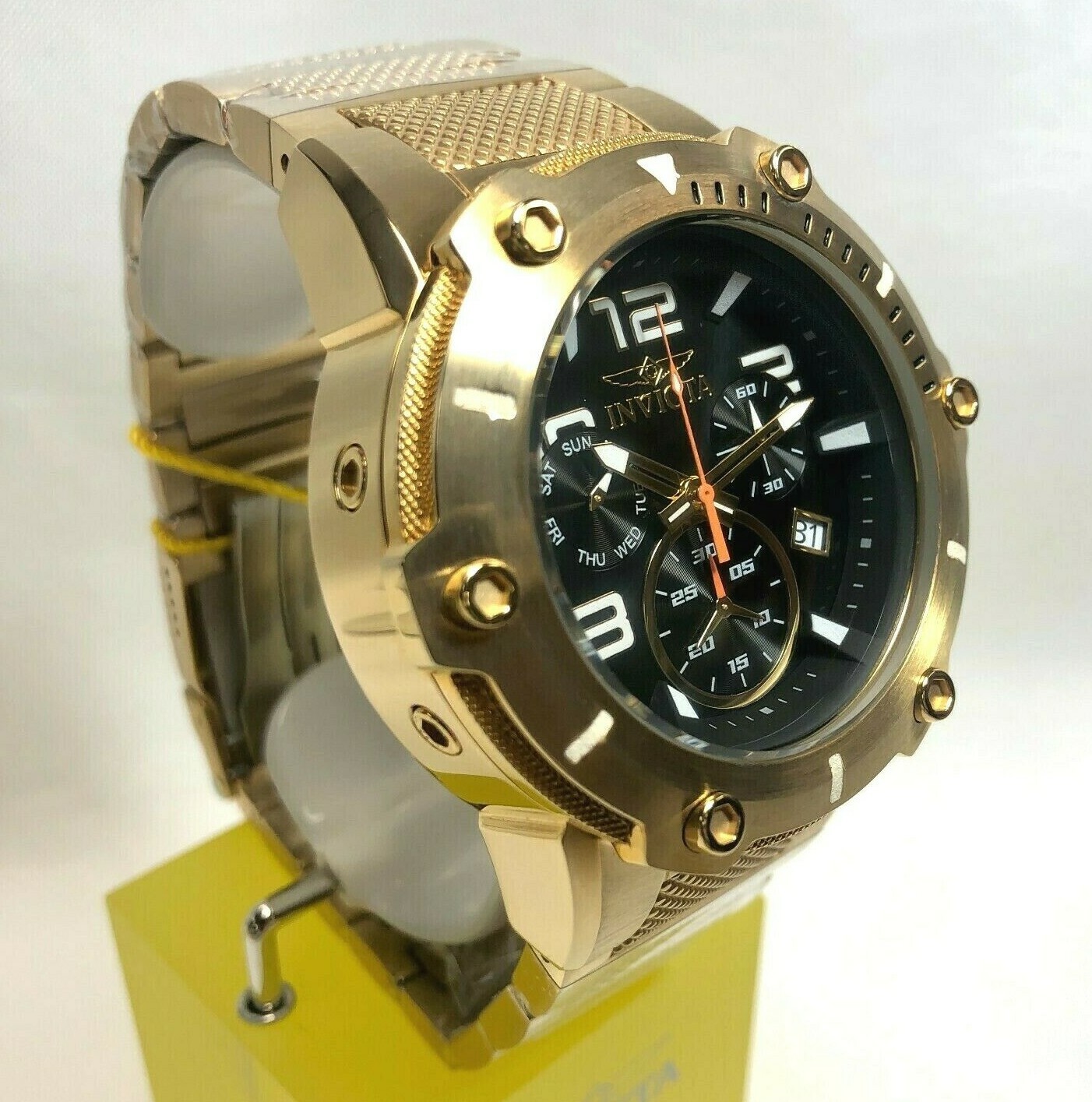 Pre-owned Invicta 19530 52mm Gold/black Speedway Quartz Chrono Viper Ssteel Bracelet Watch