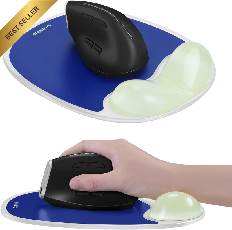 Ergonomic Mouse Pad Gel Wrist Rest Non-Slip Glow Dark Vertical Blue
