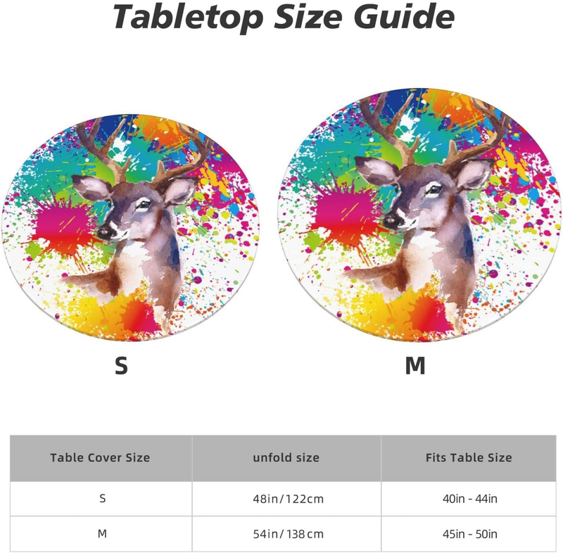 Watercolor Deer Elastic Edged round Fitted Table Cloth Cover, Waterproof Wrinkle