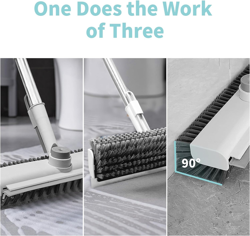 Floor Scrub Brush with Long Handle, 3 in 1 Scrape and Heavy-Duty Stiff Bristle S