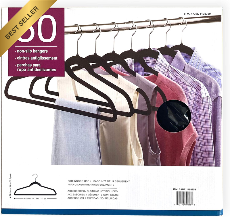 50 Velvet Cloth Coat Hanger Non Slip Ultra Thin Black Hangers Cintres Antiglisse