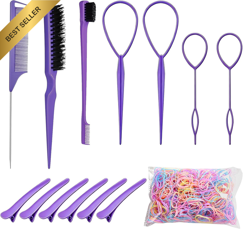 Slick Back Hair Brush Set, 14 Pcs with Edge Brush, Rat Tail Comb, Teasing Brush,