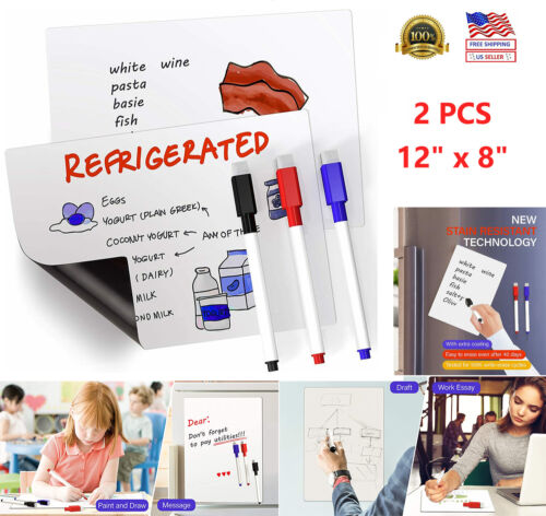 Magnetic Dry Erase Board for Fridge 12x8 inch With 3 Magnetic Markers And Eraser
