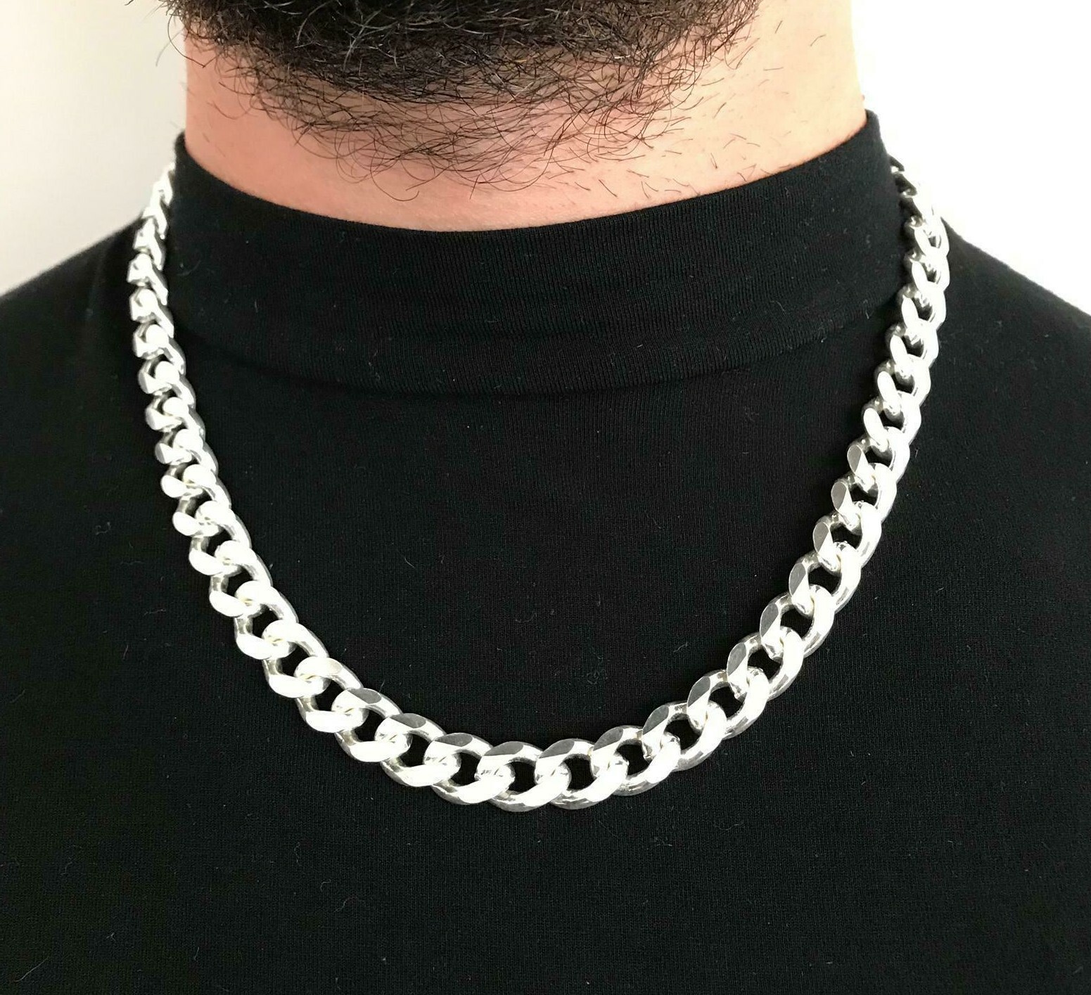 Pre-owned Handmade Mens Curb Cuban Chain Necklace Miami Hiphop 925 Sterling Silver 11mm 102gr 22"