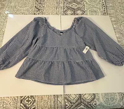 OLD NAVY Blue Gingham Tiered Seersucker Long-Sleeve Swing Top Size M New w/Tags