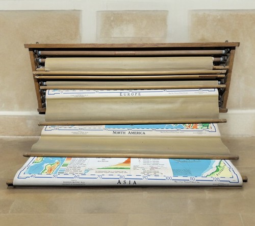 Vintage Denoyer Geppert World Maps with Wood Case 1956 J2RP