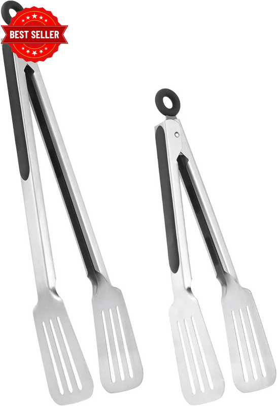 Stainless Steel Kitchen Tongs Set of 2 for Cooking, BBQ and Serving with Locking