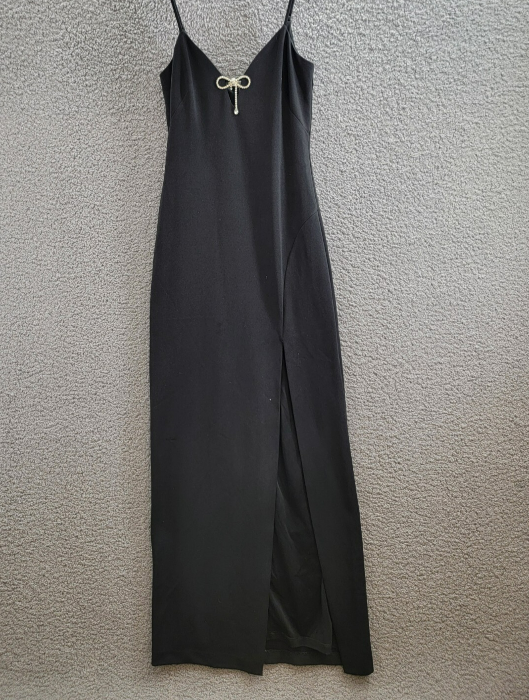 Adrianna by Adrianna Papell Knit Crepe Column Gown Women's 2 Black Back Zip - Picture 2 of 17