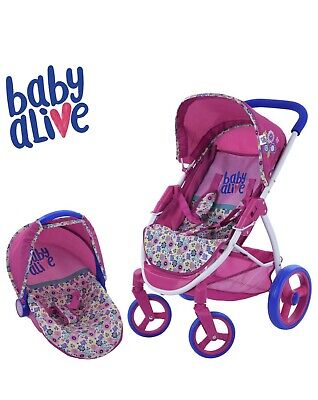 Baby Alive Pretend Play Baby Doll Reisesystem mit Kinderwagen mit Autositz Neu