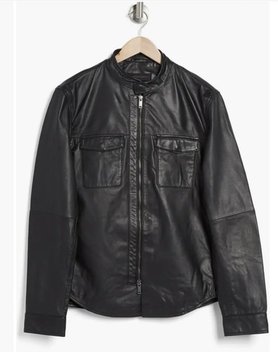 Pre-owned John Varvatos 100% Sheepskin Leather Biker Motorcycle Jacket Black Sz L $798