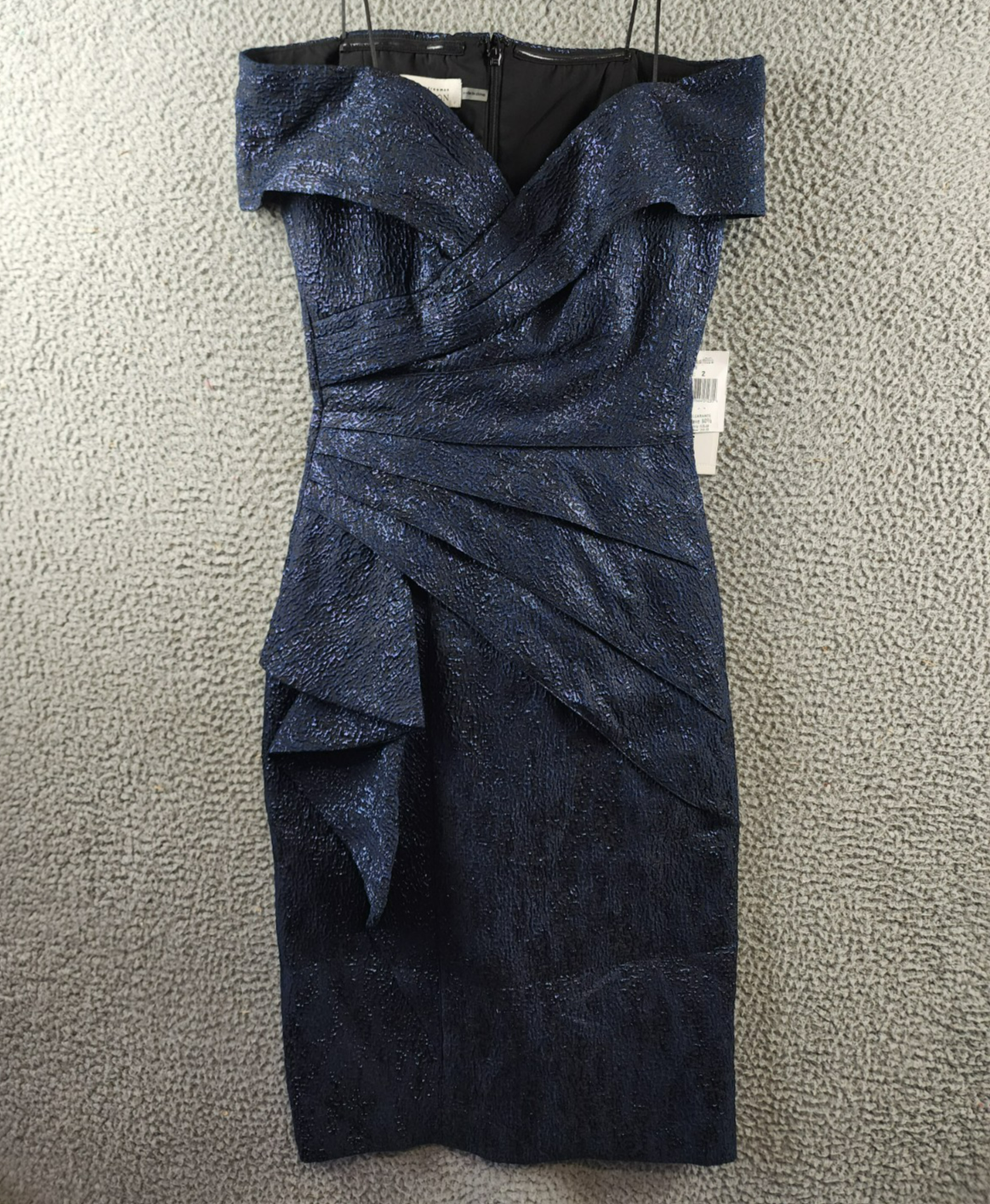 Teri Jon by Rickie Freeman Off-the-Shoulder Metallic Jacquard Dress Women's 2 - Picture 2 of 14