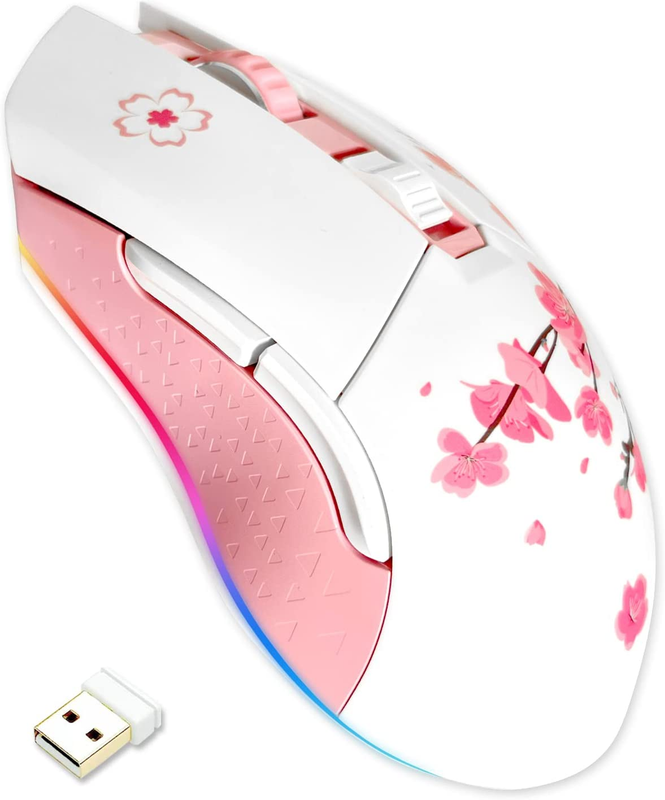 Sakura Pink Wireless Wired Gaming Mouse,  Dual-Mode Rechargeable 7 P... New