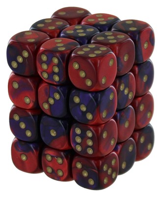 Кубик для игры в шахматы Chessex Gemini фиолетово-красный/золотой 12 мм (36)