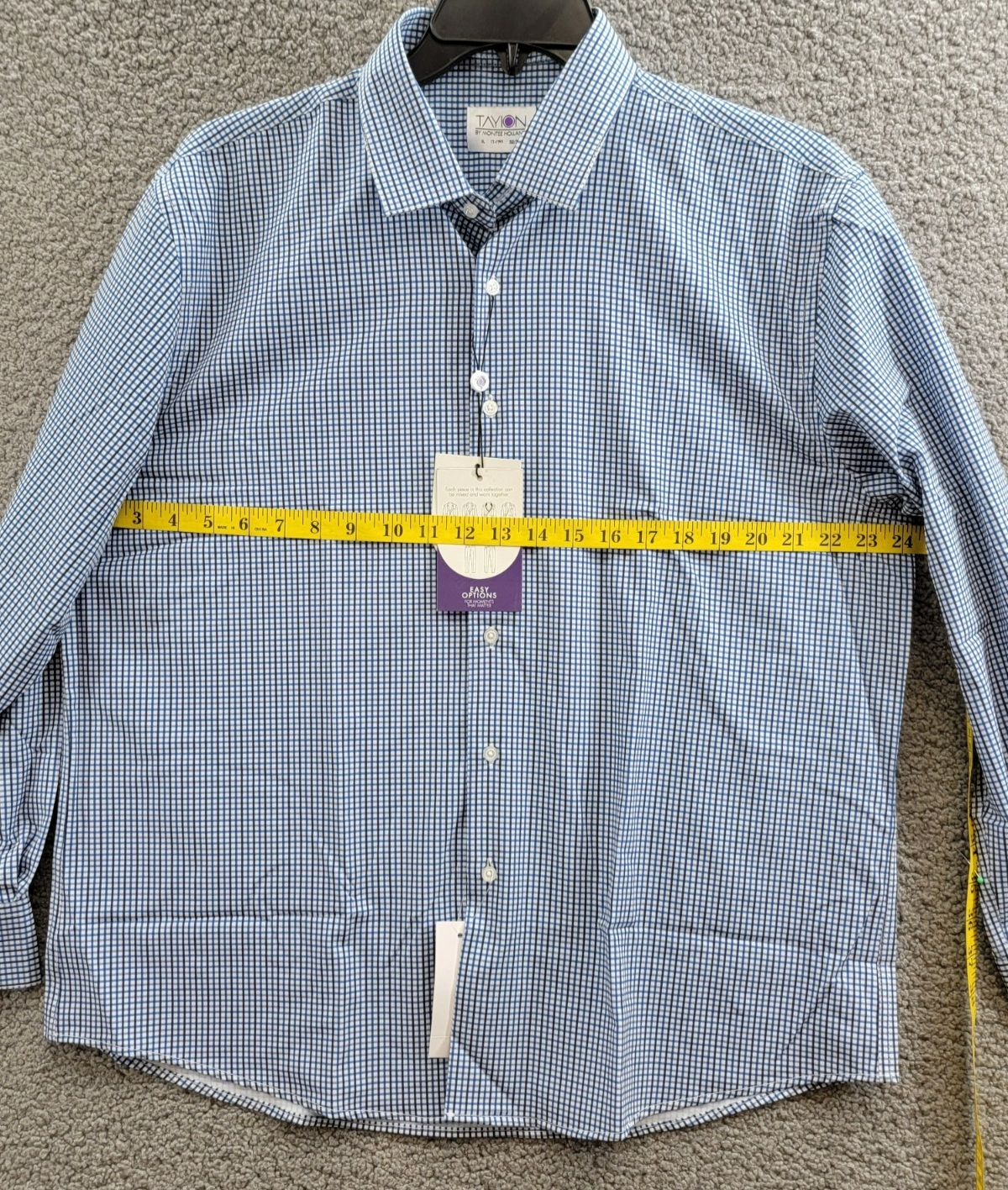 Tayion Collection Slim-Fit Check Dress Shirt Men's XL 17-17.5 32-33 Blue Multi - Picture 8 of 17
