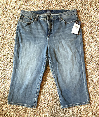 Chaps Crop Capri Jeans Womens Size 12 Blue Denim Stretch 33x17 Straight Bermuda