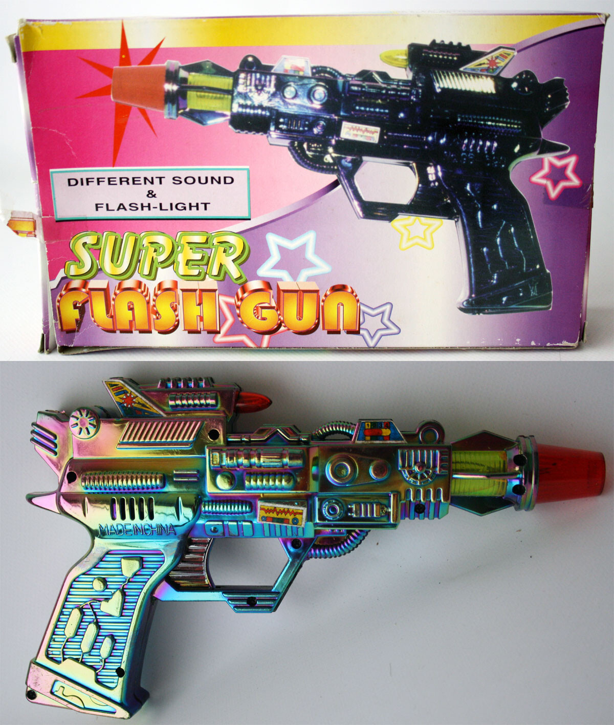 VINTAGE 90'S SUPER FLASH SPACE LASER GUN COSMIC CYBER PISTOL