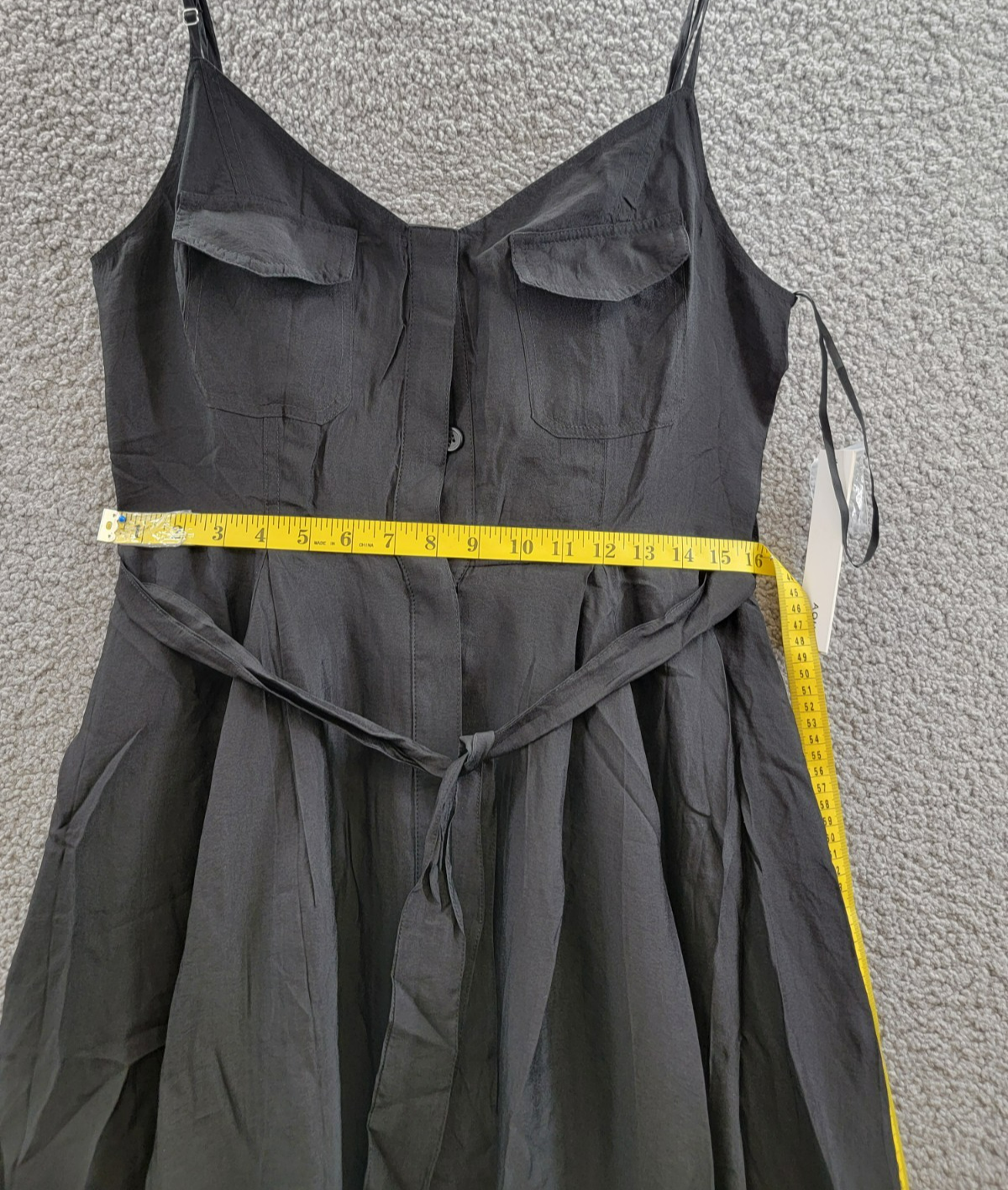 AQUA Utility Midi Dress Women's M Black Sweetheart Neck Flap Pocket Button Front - Picture 8 of 14