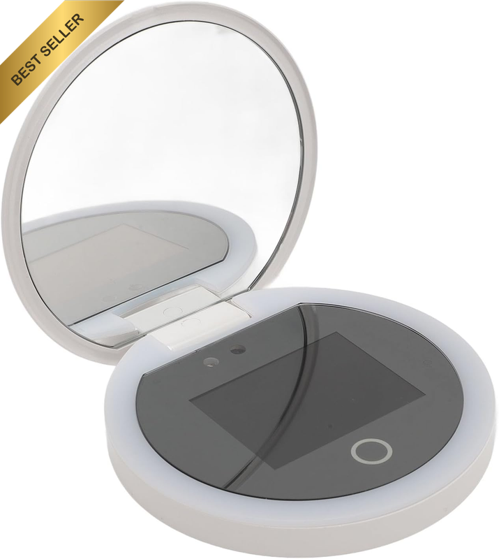 Travel Makeup Mirror, 2X Magnifying Travel Mirror with LED Light Adjustable Brig