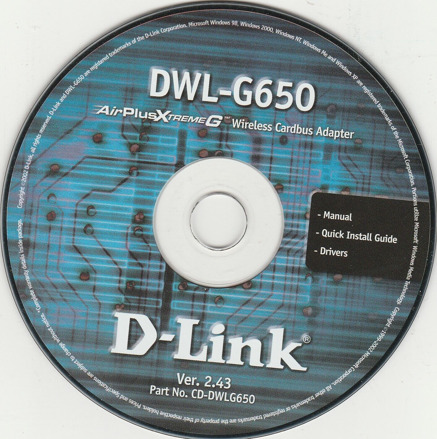 DWL-G650 AirPlusXtremeG Wireless Cardbus Adapter Ver. 2.43 PC...