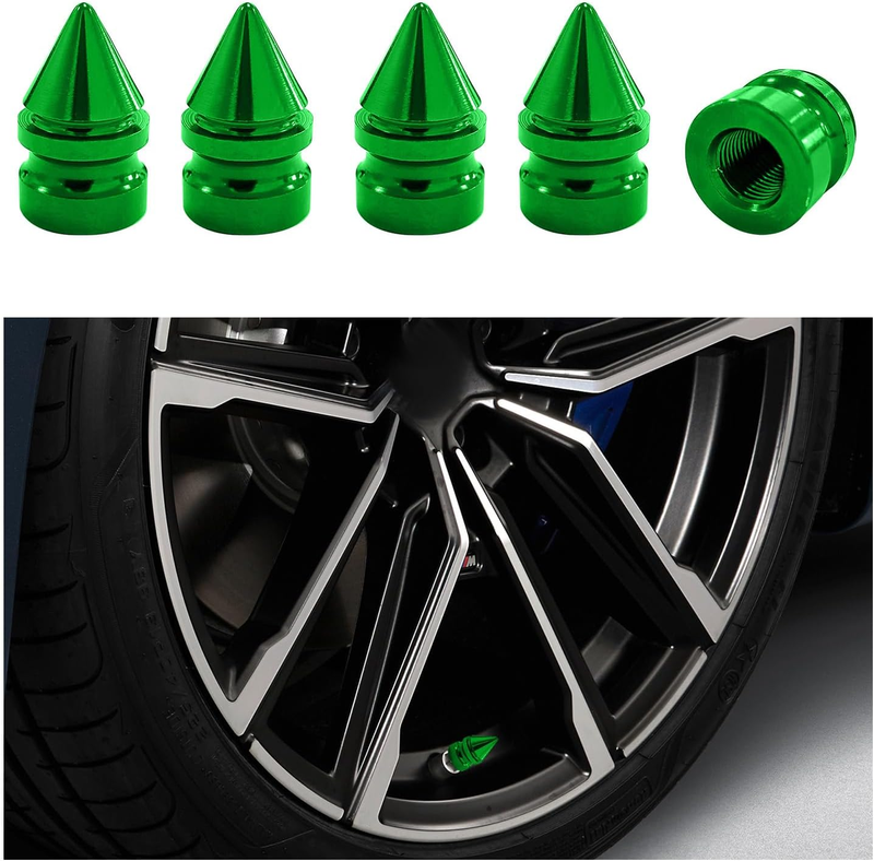 5 PCS Spike Valve Caps, Green, Universal for Car, SUV, Truck, Bike, Motorcycle