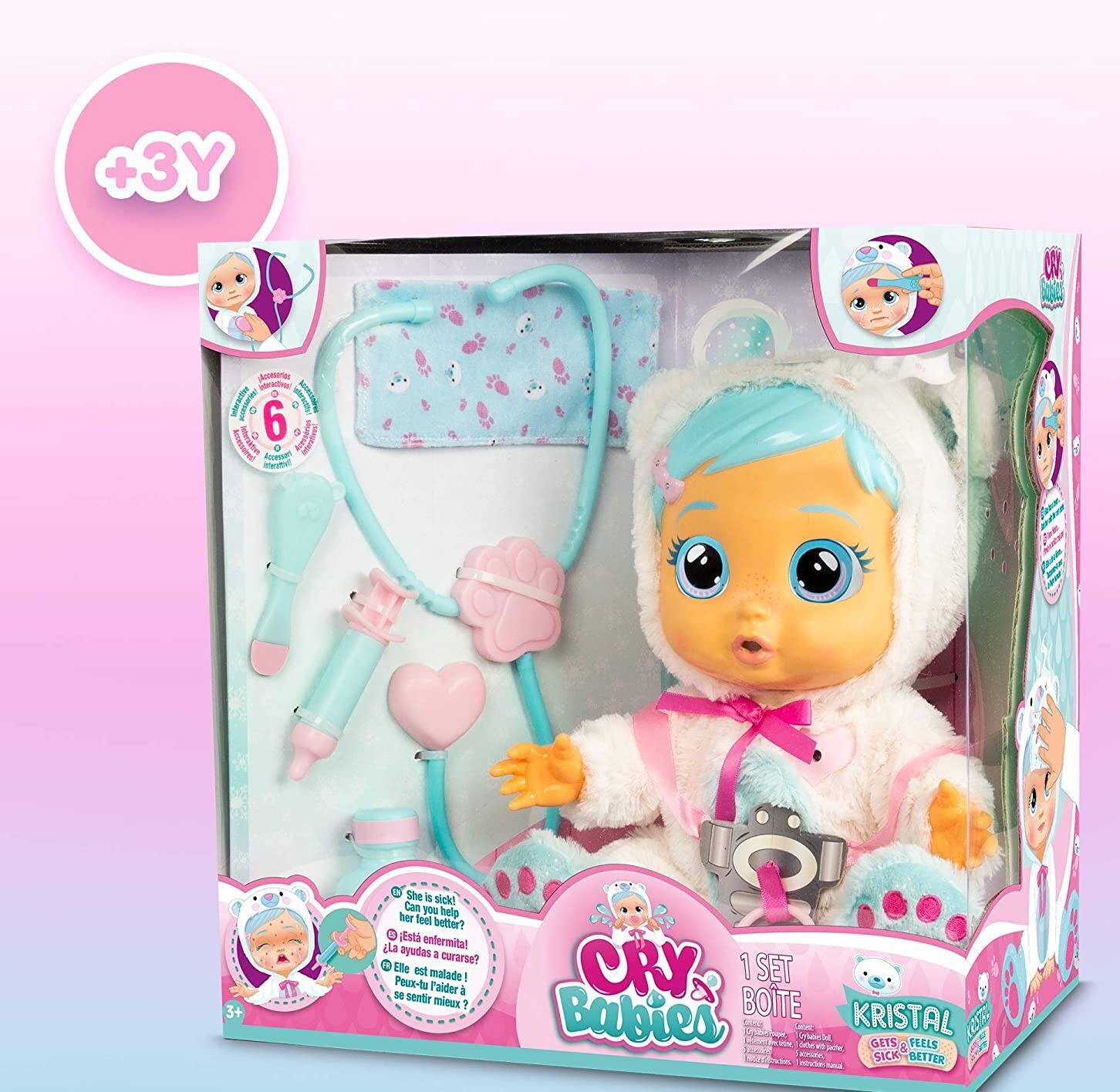 Babypuppe Cry Babies Kristal interaktiv weinen pflegen Kinderspielzeug B-WARE