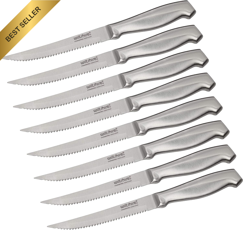 Stainless Steel Steak Knife Set, 8 Piece – Serrated Cutlery Knives with Ergonomi