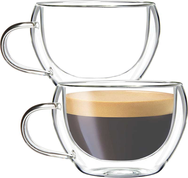 2 Pack Glass Espresso Mugs, Double Wall Thermo Insulated Glass Coffee Cups, Glas