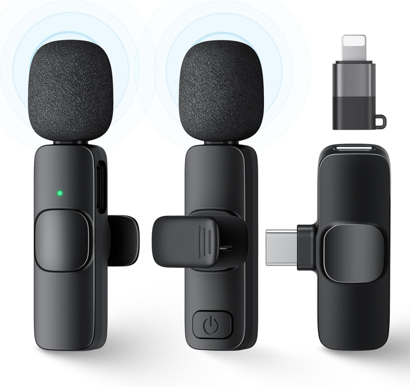 2 Pack Wireless Lavalier Microphone for iPhone,iPad,Android Phone, Mini Micropho