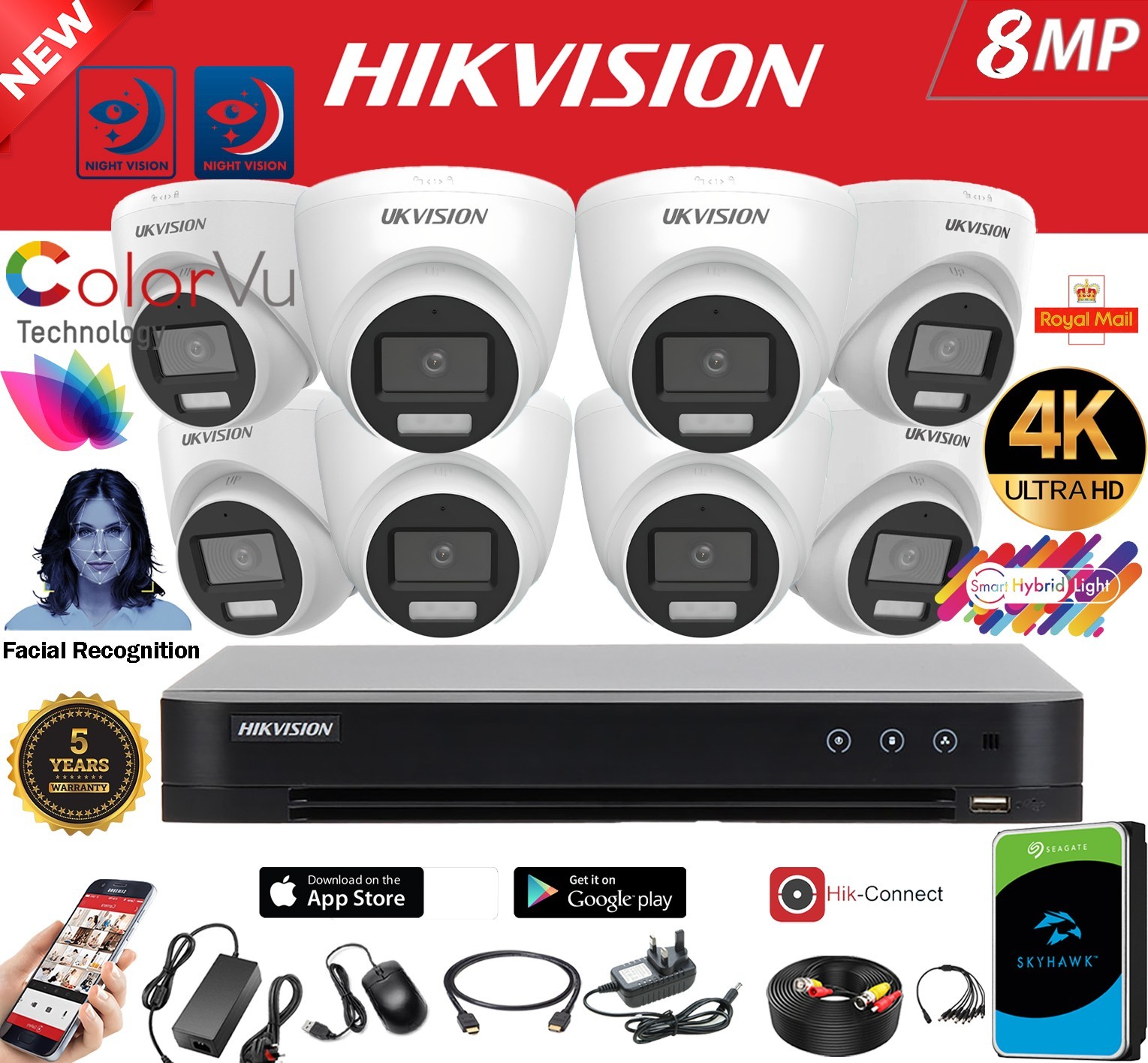 8MP CCTV CAMERA SYSTEM HOME OUTDOOR SECURITY 4K UHD DVR WITH HARD DRIVE  KITUK