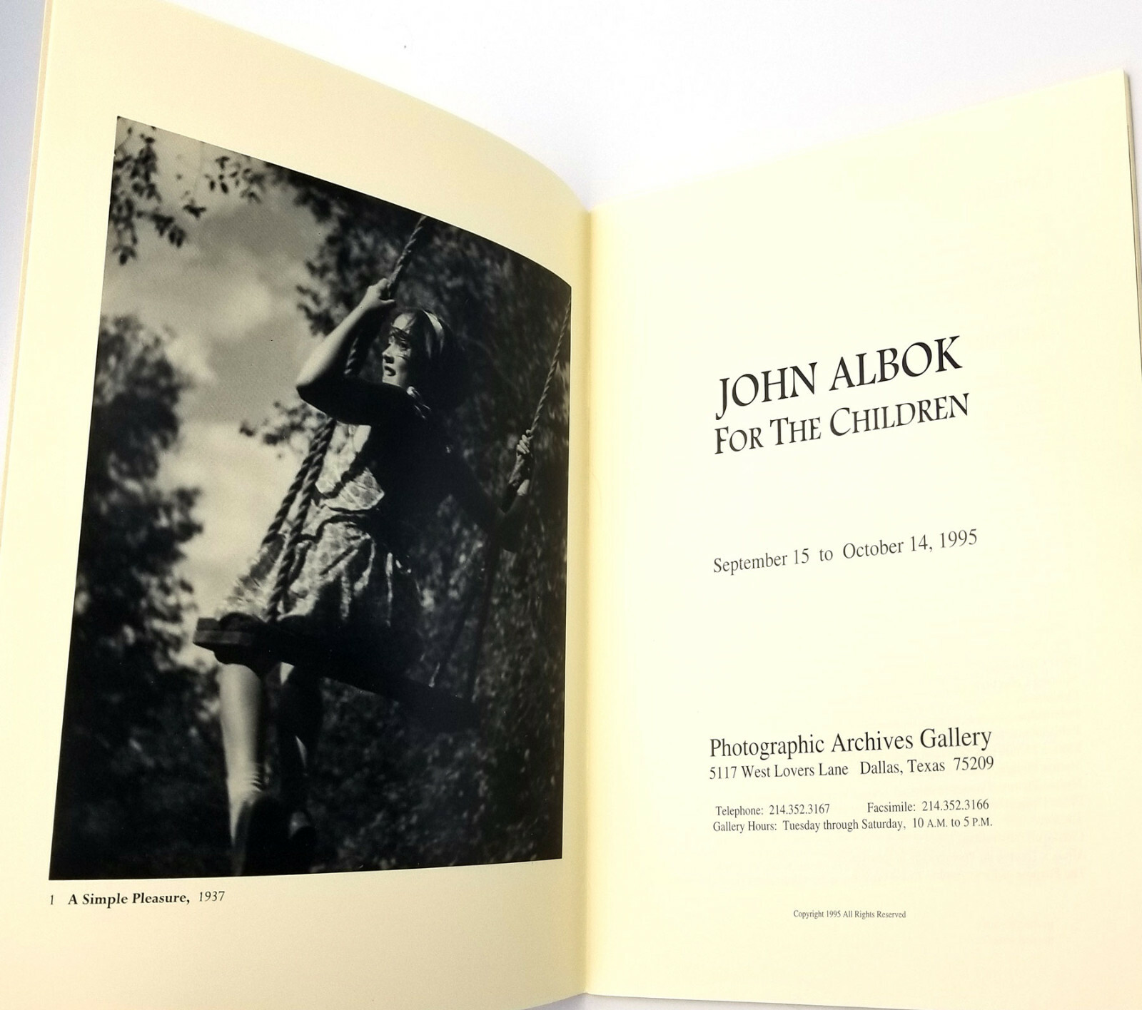 John Albok: For the Children Sept 15 to Oct 14 1995 Photography Exhibit Catalog