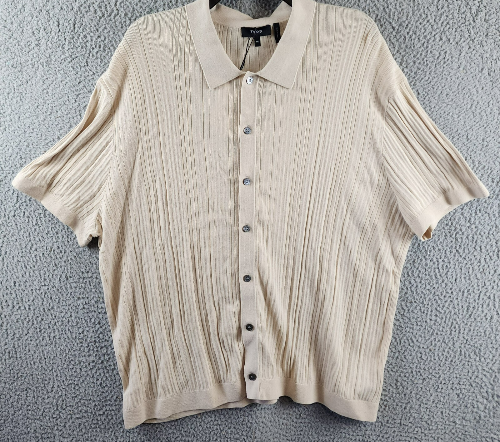 Theory Cairn Tactile Finish Regular Fit Button Up Shirt Men's XXL Sand Solid S/S - Picture 2 of 14