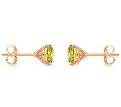 Pre-owned Shine Brite With A Diamond 2 Ct Round Cut Canary Earrings Studs Solid Real 14k Rose Gold Push Back Martini In Pink
