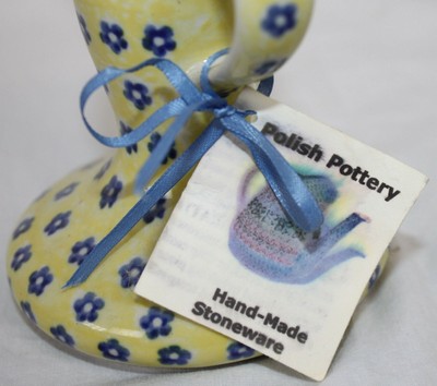 Polish Pottery Artystyczna Boleslawiec Candle Holder Candlestick Yellow Blue 5.5