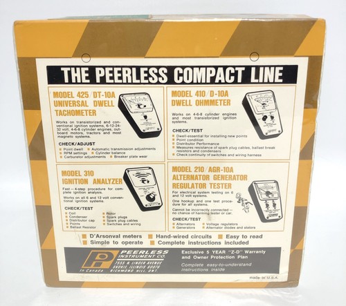 Vintage Peerless ALT GEN REG Tester Model 210 AGR-10A NEW Factory Sealed 1971