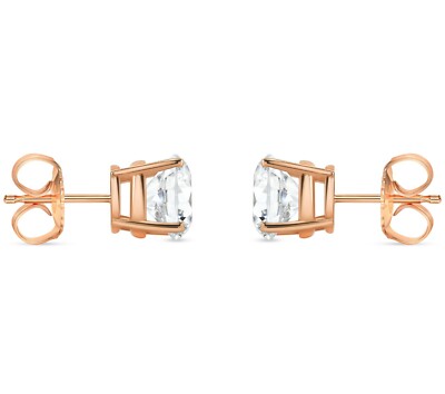 Pre-owned Shine Brite With A Diamond 3 Ct Round Earrings Studs Solid 14k Rose Gold Brilliant Cut Push Back Basket In White/colorless