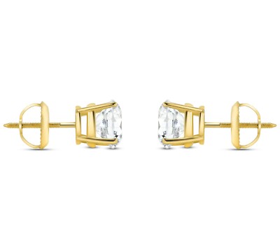 Pre-owned Shine Brite With A Diamond 3.50 Ct Round Real 14k Yellow Gold Sim Diamond Earrings Studs Basket Screw Back In White/colorless