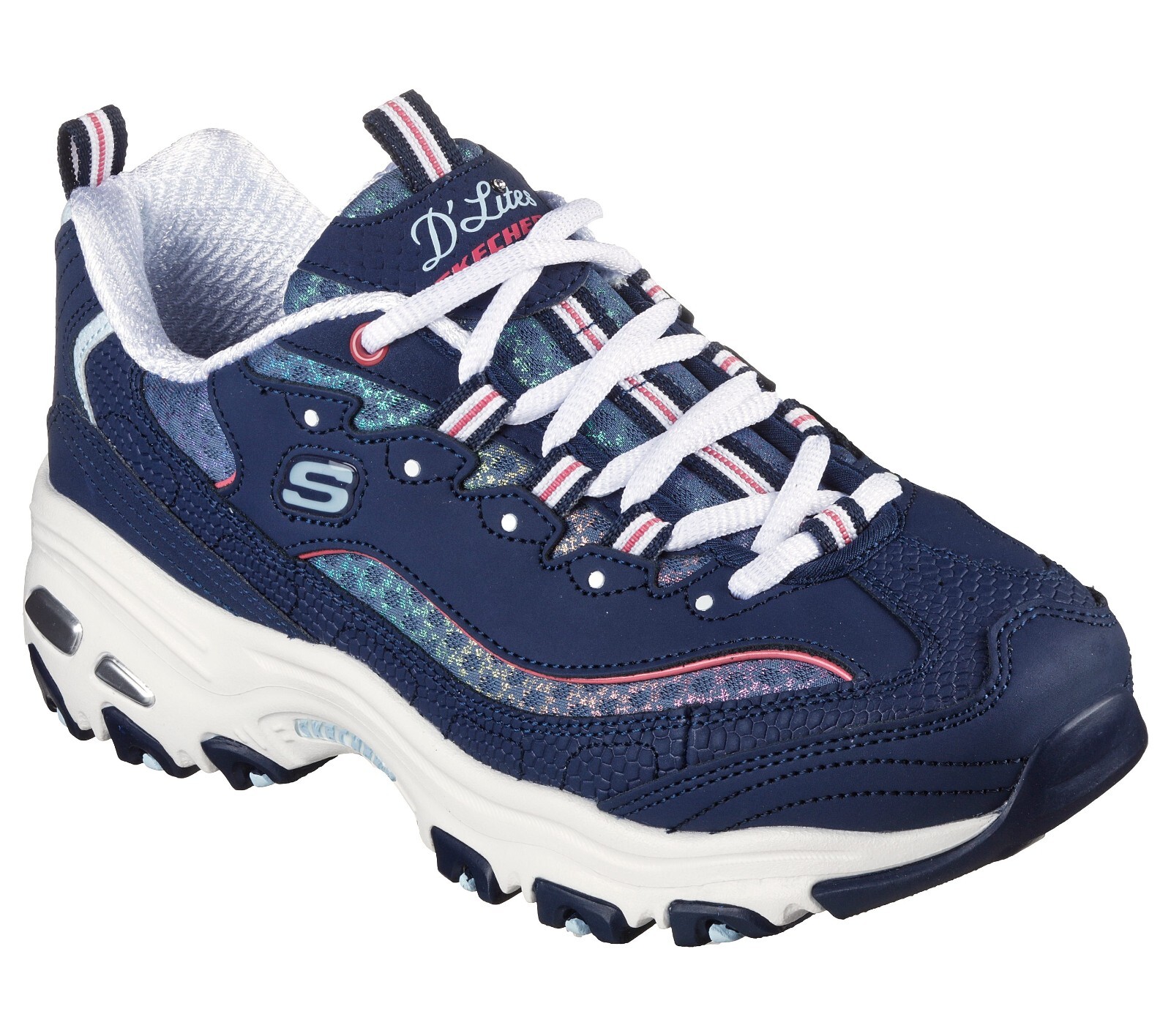 

Skechers Dlites Navy Shoes Женские спортивные повседневные удобные кроссовки из пены с эффектом памяти 149268, Navy / multi, Skechers D'Lites