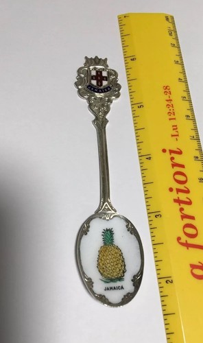Vintage Jamaica Exquisite EPNS Silver Plate Enamel Pineapple Souvenir Spoon