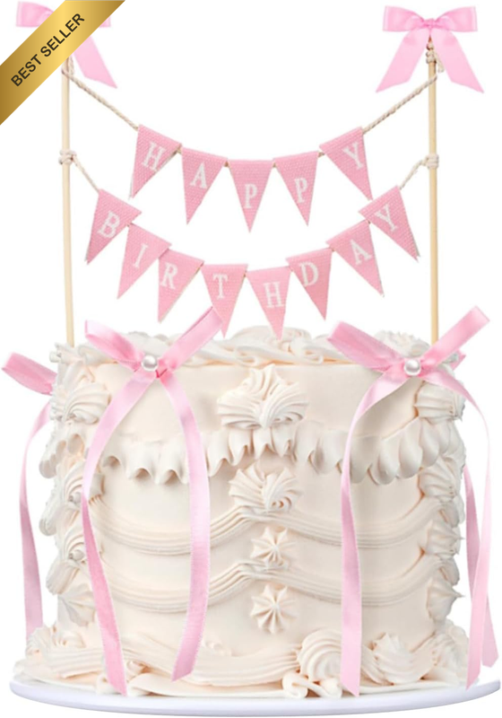 11Pcs Pink Bow Ribbon Cake Topper, Birthday Cake Topper, Bow Cake Decor