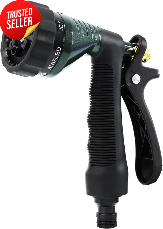 Heavy Duty Garden Hose Nozzle, 6 Adjustable Spray Patterns, Green