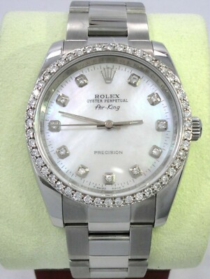 Rolex Air-King 114200 1.35CT Diamonds Bezel MOP Dial Oyster