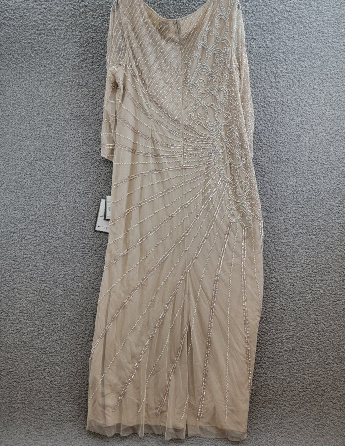 Adrianna Papell Hand-Beaded Three-Quarter Sleeve Long Gown Women's 20 Biscotti - Picture 11 of 18