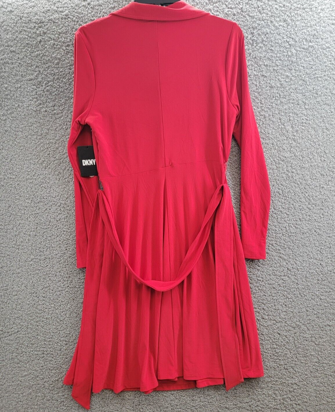 DKNY Long-Sleeve Belted Faux-Wrap Dress Women's 10 Scarlet Collared Zip Closure - Picture 10 of 17