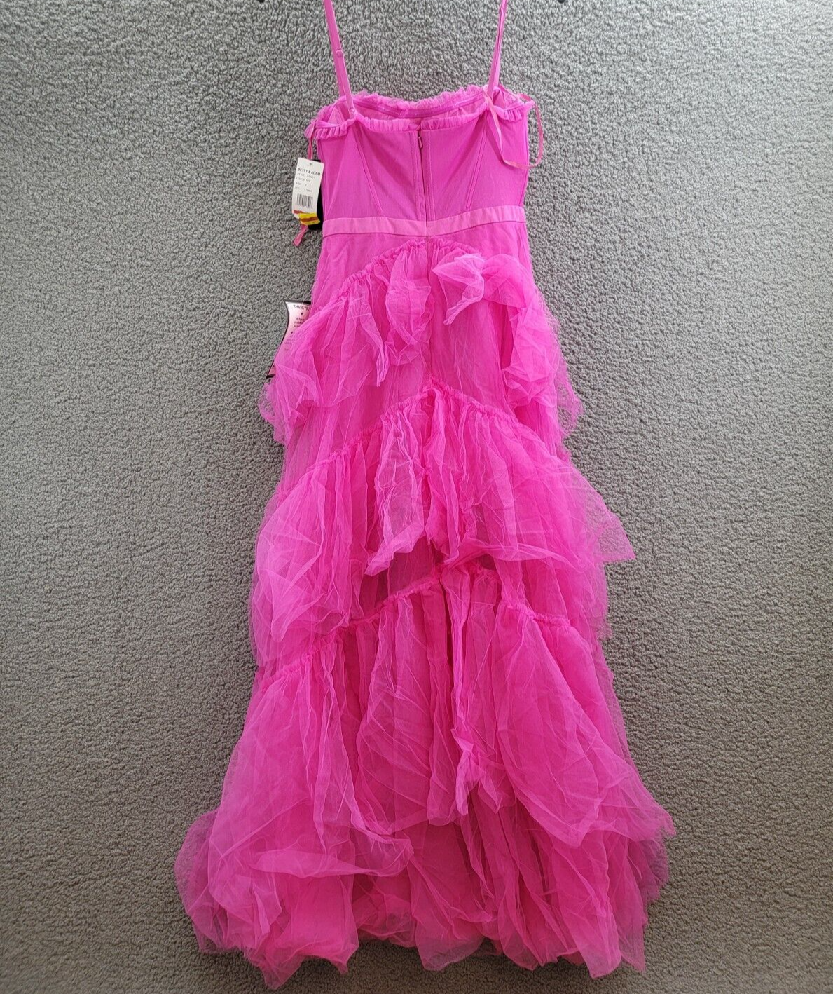 Betsy & Adam Mesh Corset Ball Gown Women's 2 Hot Pink Ruffled Back Zip Closure - Picture 9 of 15