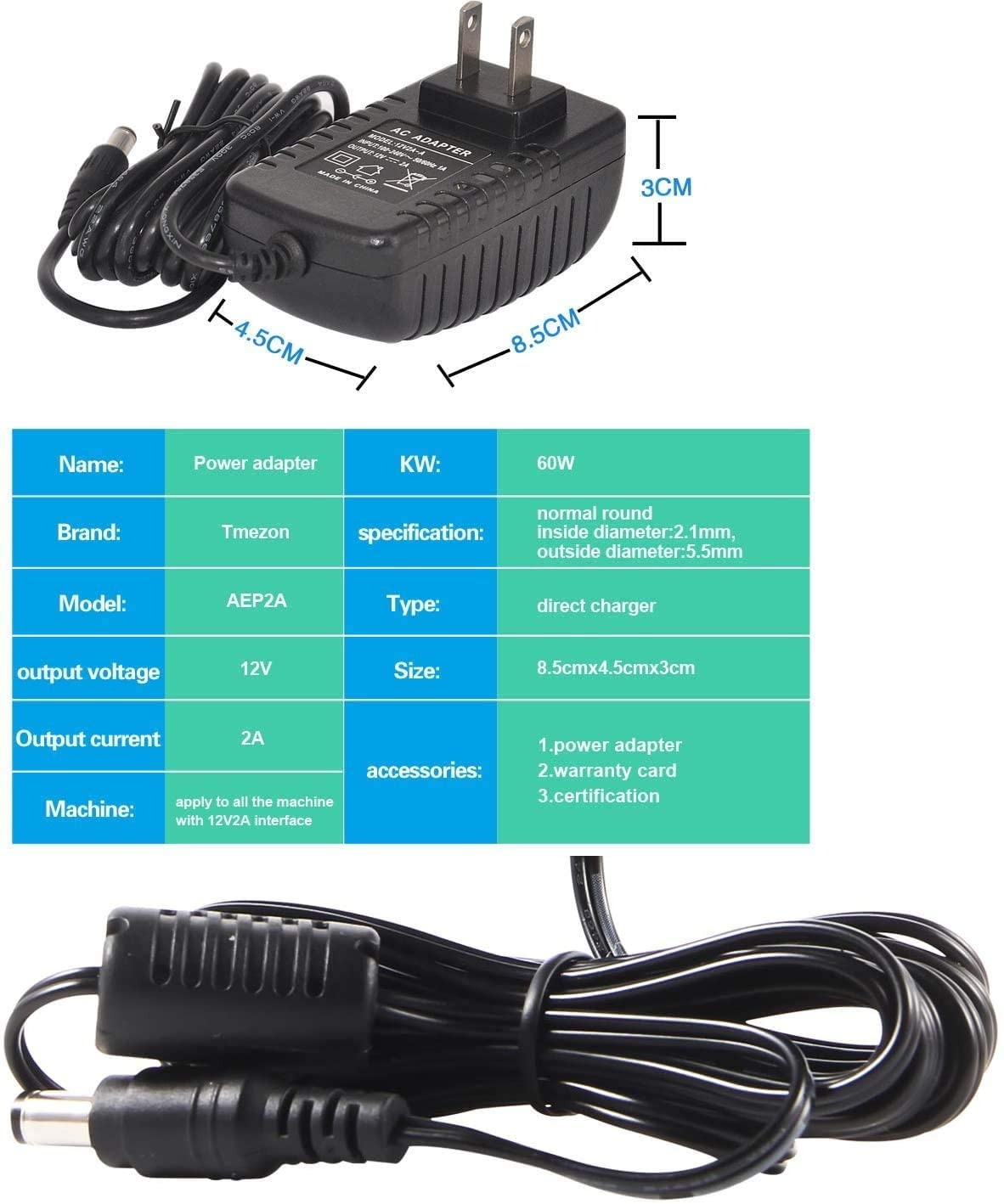 XVIM 1080P Security Camera Night Vision/Power Video Cable/Power Supply Adapter