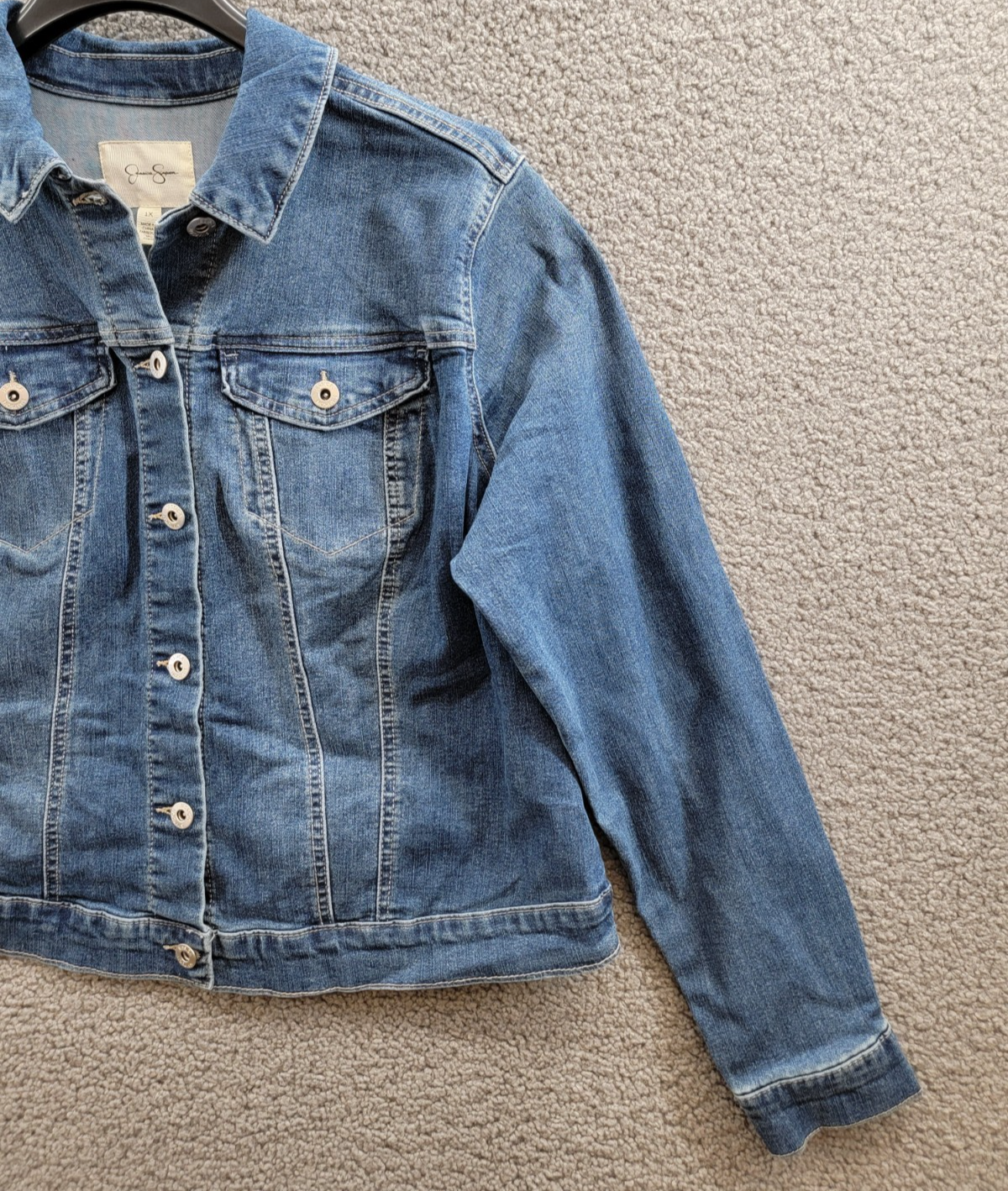Jessica Simpson Trendy Plus Pixie Long Sleeve Denim Jacket Women's 1X Mercer - Picture 6 of 18